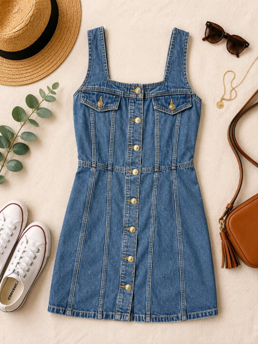American Eagle Outfitters Blue Denim Button-Front Mini Dress